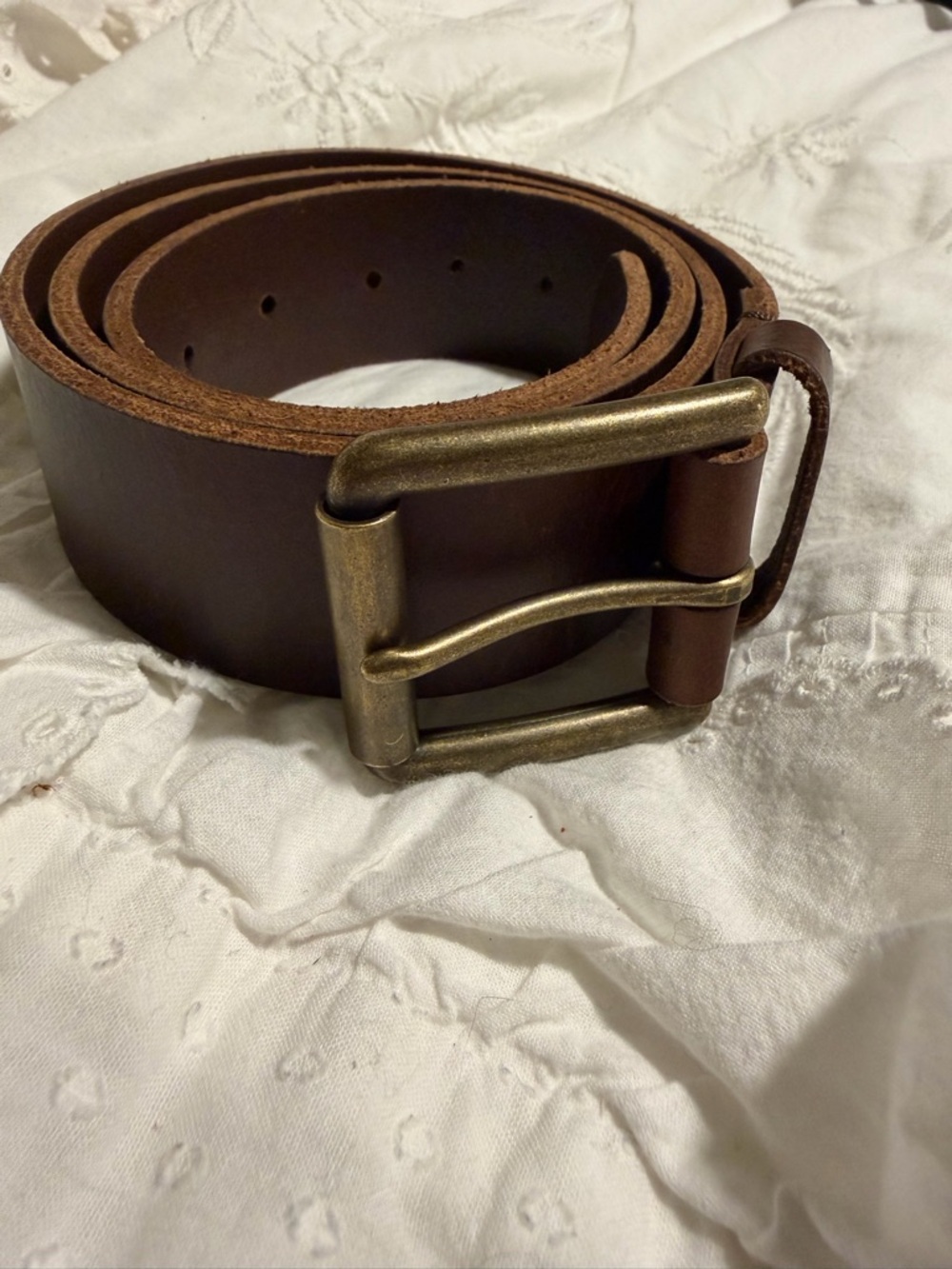 Hollister Brown Leather Belt with Antique Brass Buckle